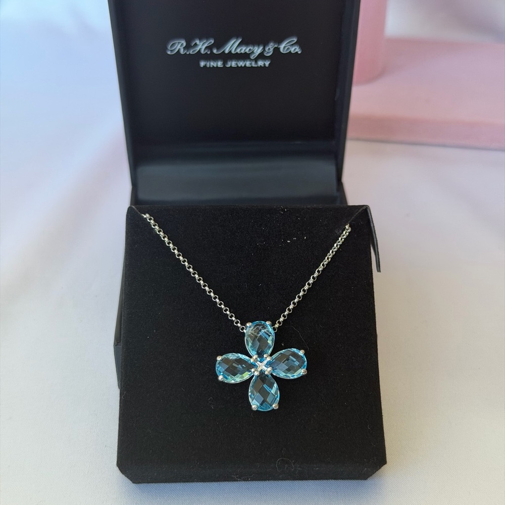 R.H. Macy & Co. Swiss Blue Topaz Clover Pendant Necklace in Sterling Silver - Picture 3 of 8